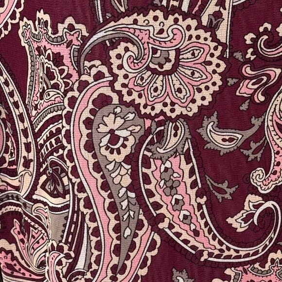 INC Burgundy Paisley Sheer Beaded V Neck 3/4 Sleeve Blouse Tunic Size Small EUC - Picture 4 of 9